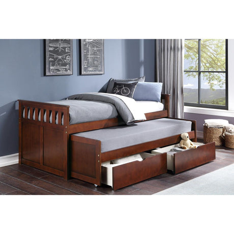 Rowe Dark Cherry Pine Veneer, Wood And Engineered Wood Youth Twin Daybed With Storage Boxes - Ella Furniture