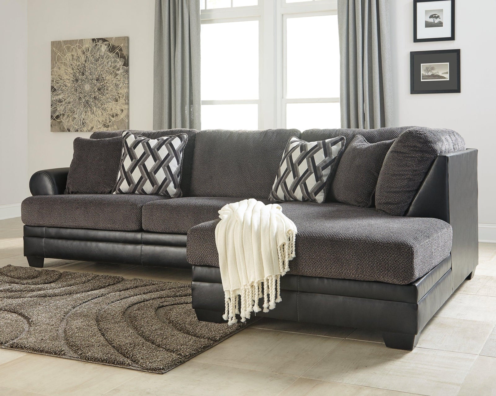Kumasi Smoke Chenille 2-Piece Sectional With Chaise - Ella Furniture