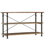 Factory Burnished Rustic Modern Solid Wood And Metal Sofa Table/TV Stand - Ella Furniture