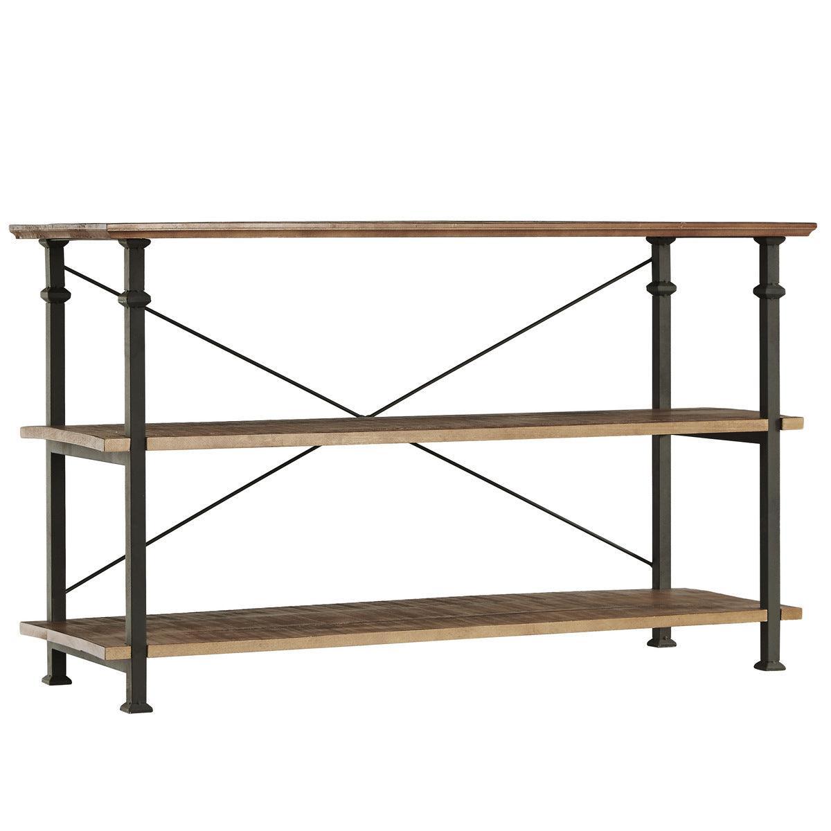Factory Burnished Rustic Modern Solid Wood And Metal Sofa Table/TV Stand - Ella Furniture