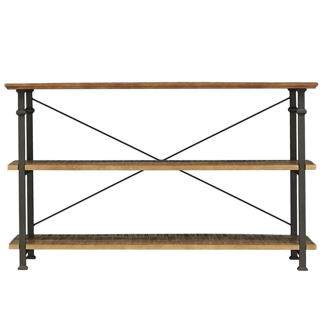 Factory Burnished Rustic Modern Solid Wood And Metal Sofa Table/TV Stand - Ella Furniture