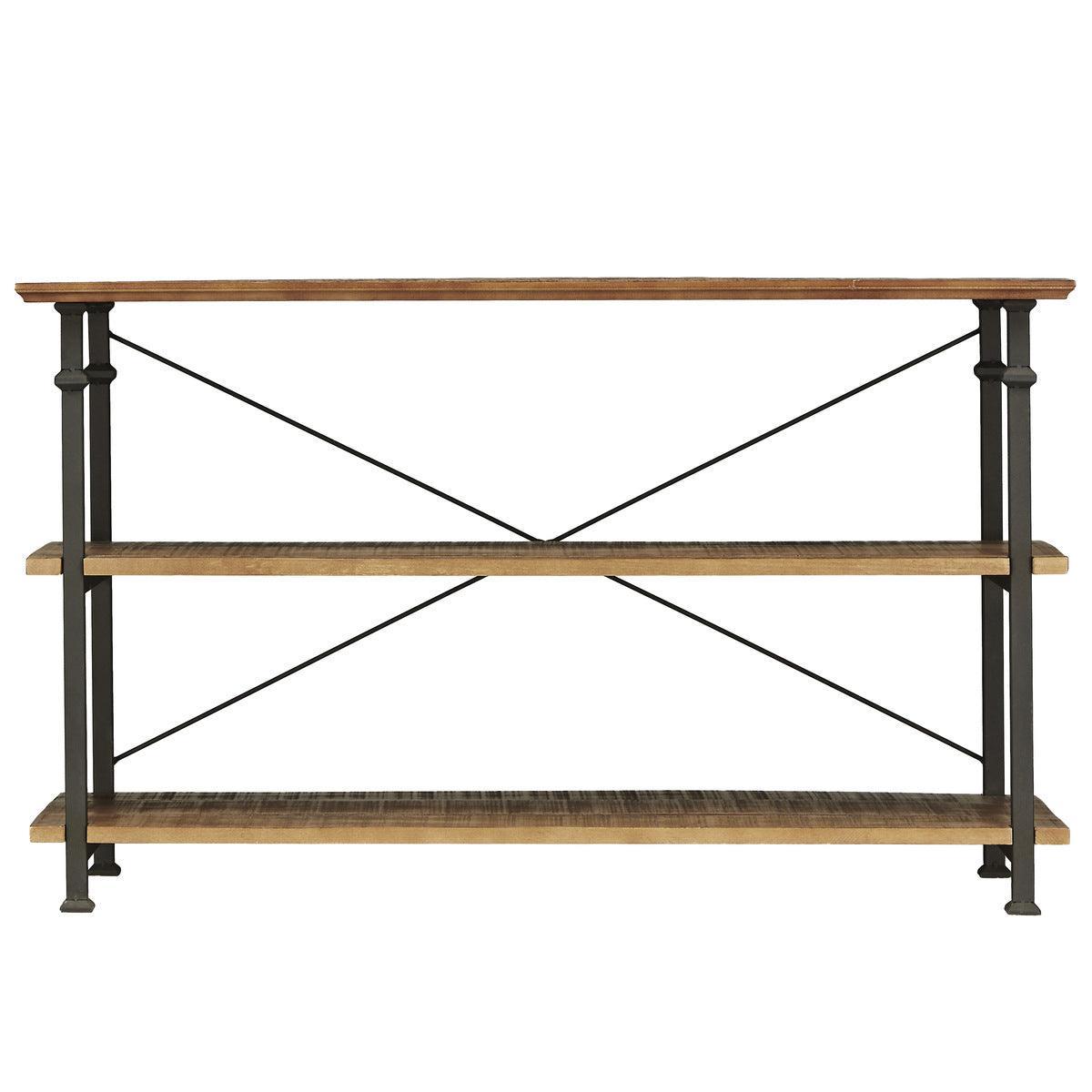 Factory Burnished Rustic Modern Solid Wood And Metal Sofa Table/TV Stand - Ella Furniture
