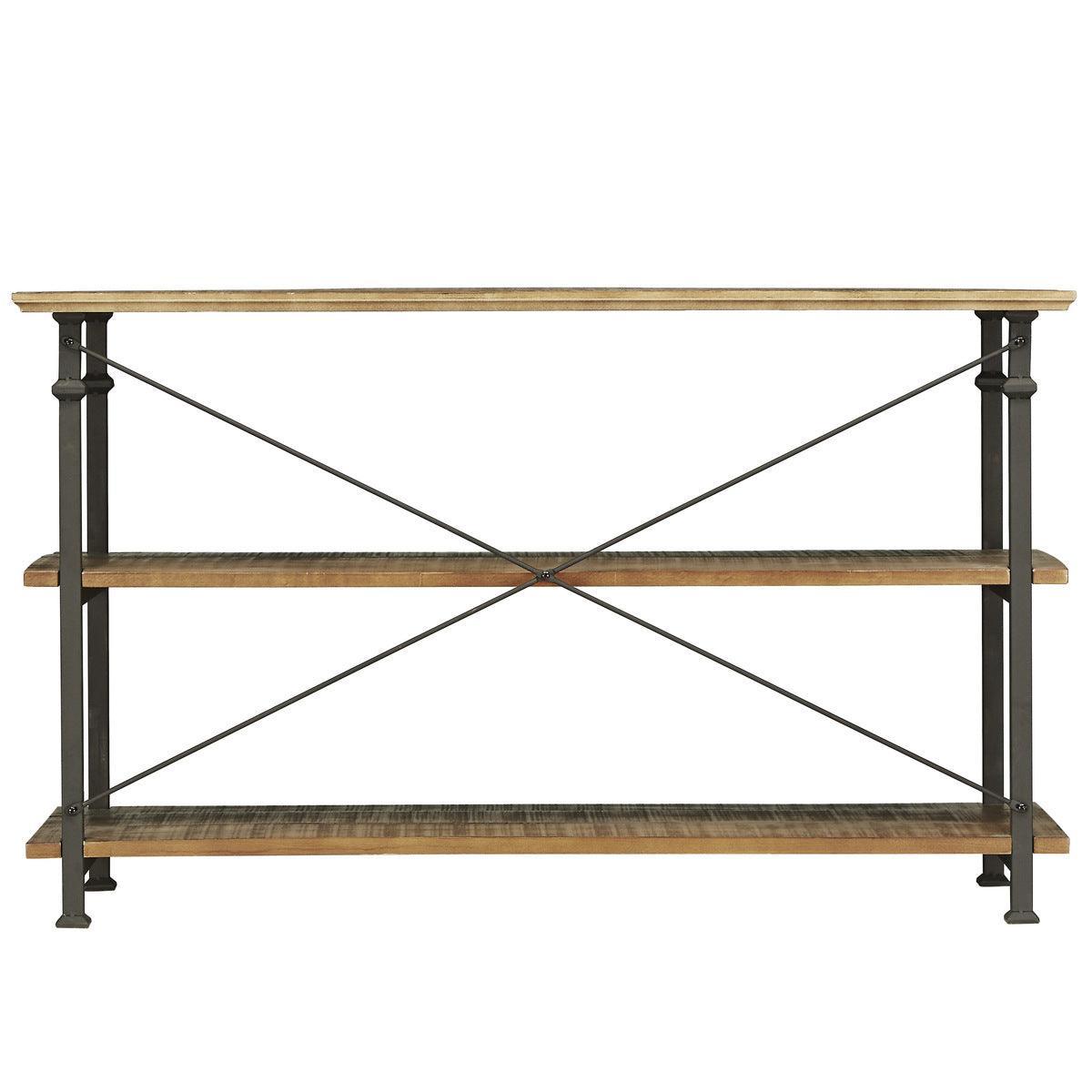 Factory Burnished Rustic Modern Solid Wood And Metal Sofa Table/TV Stand - Ella Furniture