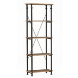 Factory Rustic Poplar And Rustic Black Metal Modern Solid Wood And Metal Bookcase 4 Fixed Shelves - Ella Furniture