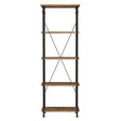 Factory Rustic Poplar And Rustic Black Metal Modern Solid Wood And Metal Bookcase 4 Fixed Shelves - Ella Furniture