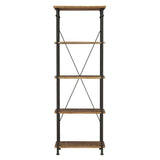 Factory Rustic Poplar And Rustic Black Metal Modern Solid Wood And Metal Bookcase 4 Fixed Shelves - Ella Furniture
