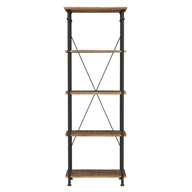 Factory Rustic Poplar And Rustic Black Metal Modern Solid Wood And Metal Bookcase 4 Fixed Shelves - Ella Furniture