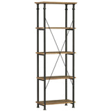 Factory Rustic Poplar And Rustic Black Metal Modern Solid Wood And Metal Bookcase 4 Fixed Shelves - Ella Furniture