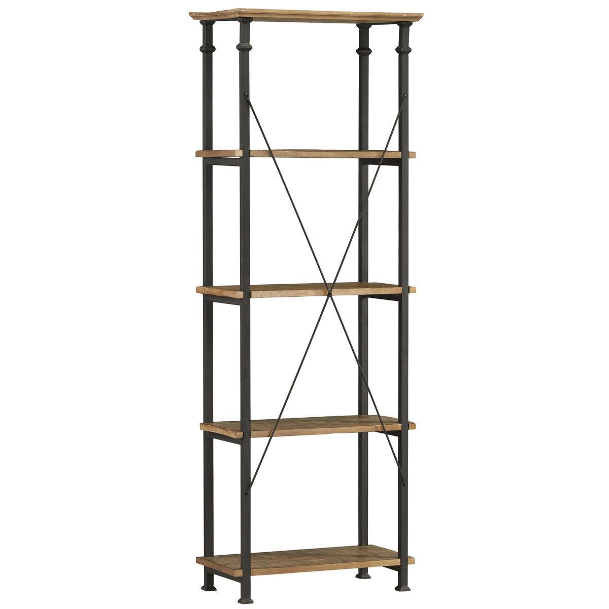 Factory Rustic Poplar And Rustic Black Metal Modern Solid Wood And Metal Bookcase 4 Fixed Shelves - Ella Furniture