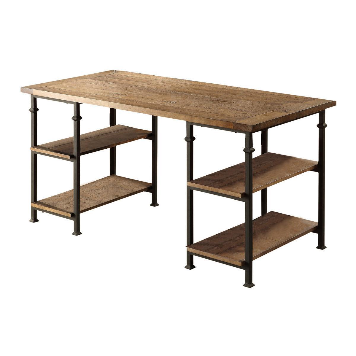 Factory Rustic Poplar And Rustic Black Metal Modern Solid Wood And Metal Writing Desk - Ella Furniture