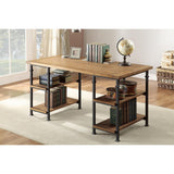 Factory Rustic Poplar Finish And Rustic Black Metal Finish Solid Wood And Metal Writing Desk - Ella Furniture