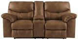 Boxberg Bark Faux Leather Reclining Loveseat With Console - Ella Furniture