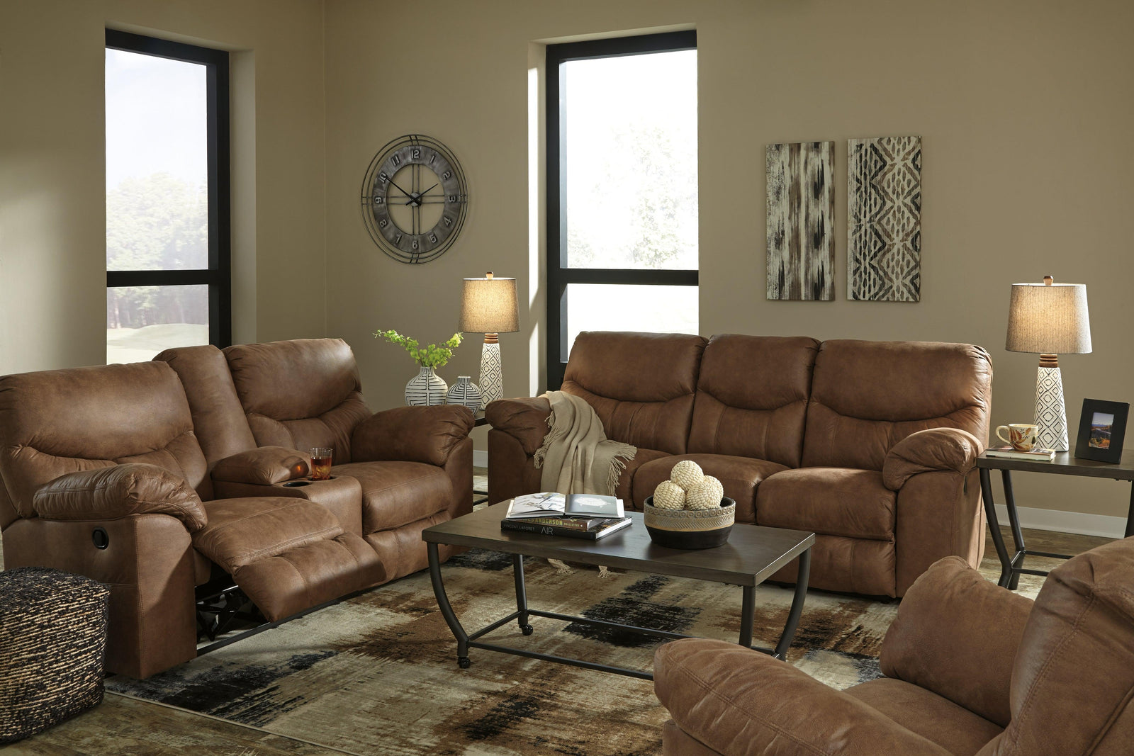 Boxberg Bark Faux Leather Reclining Sofa - Ella Furniture