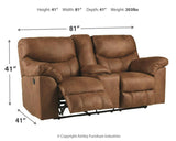 Boxberg Bark Faux Leather Reclining Loveseat With Console - Ella Furniture