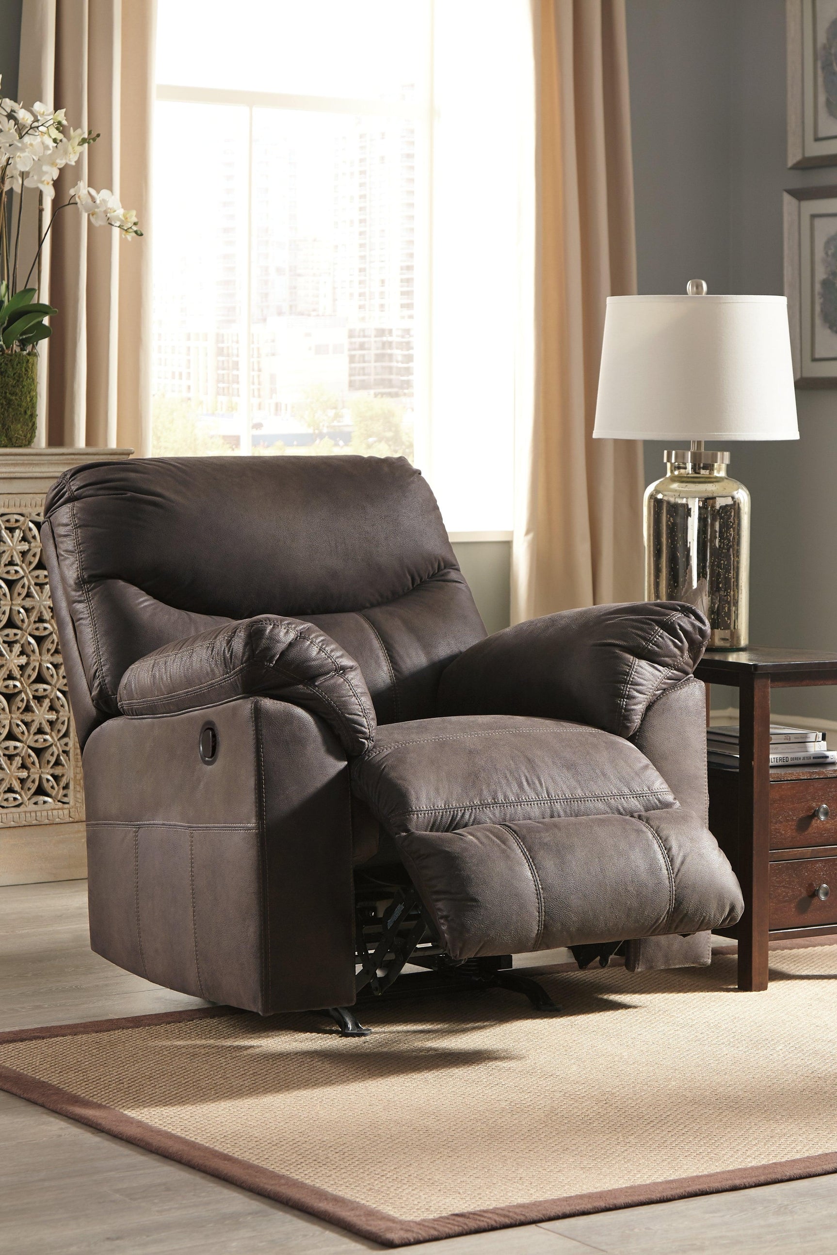 Boxberg Teak Faux Leather Recliner - Ella Furniture