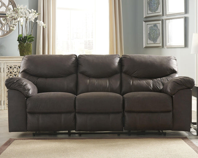 Boxberg Teak Faux Leather Reclining Sofa - Ella Furniture