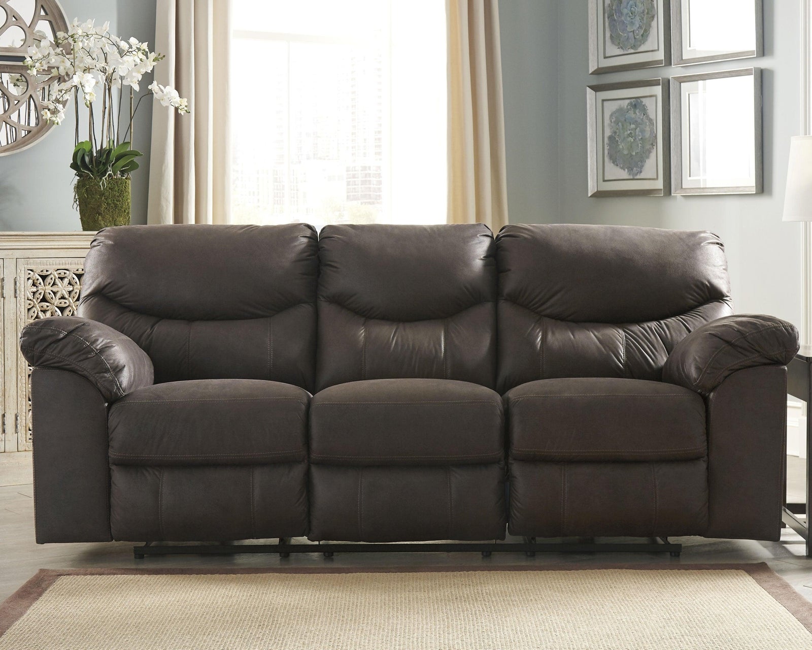 Boxberg Teak Faux Leather Reclining Sofa
