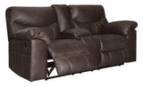 Boxberg Teak Faux Leather Reclining Loveseat With Console - Ella Furniture