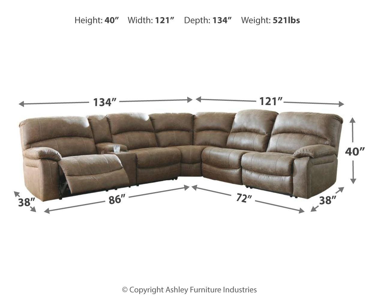 Segburg Driftwood Faux Leather 4-Piece Power Reclining Sectional - Ella Furniture