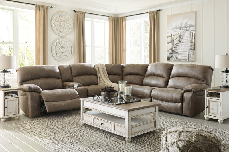 Segburg Driftwood Faux Leather 4-Piece Power Reclining Sectional - Ella Furniture