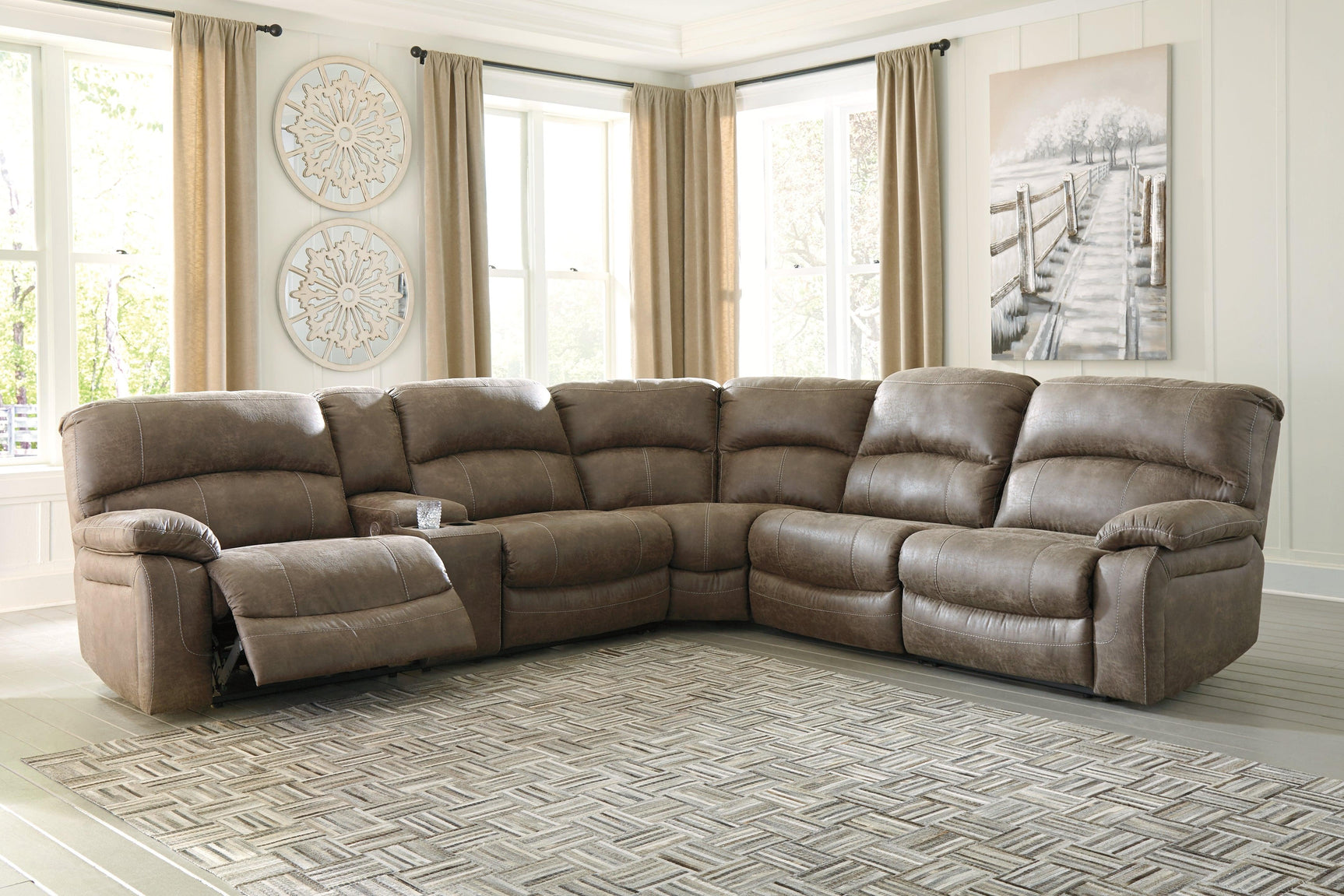 Segburg Driftwood Faux Leather 4-Piece Power Reclining Sectional - Ella Furniture