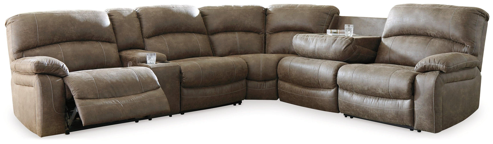 Segburg Driftwood Faux Leather 4-Piece Power Reclining Sectional - Ella Furniture