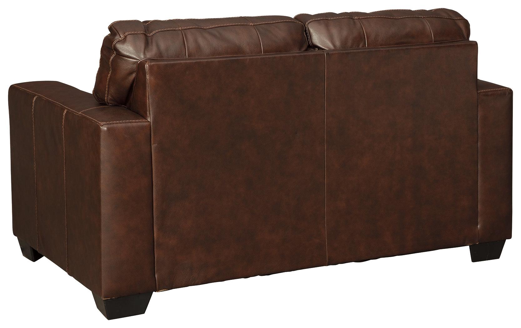 Morelos Chocolate Leather Loveseat - Ella Furniture