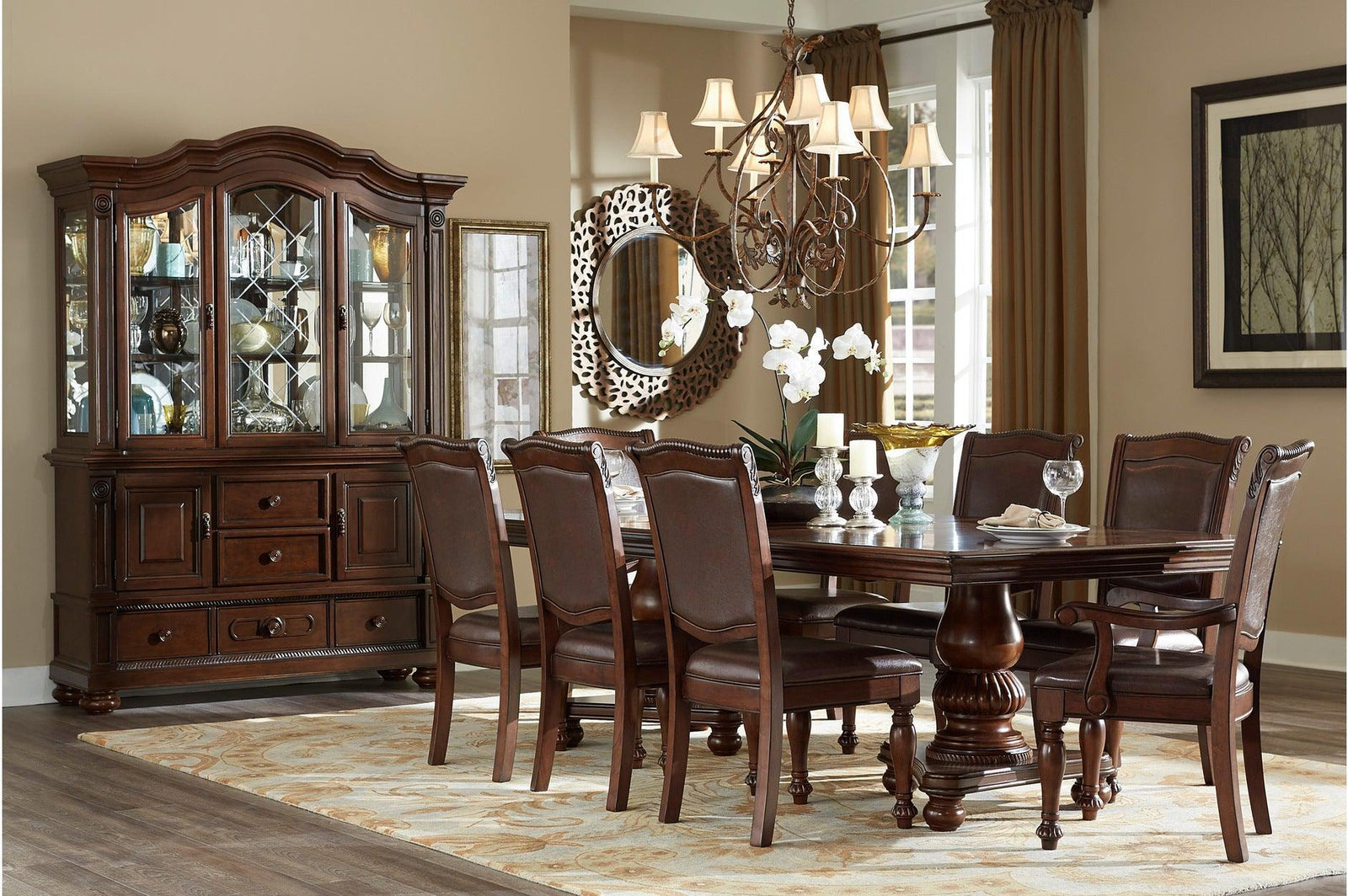 Lordsburg Brown Cherry Solid Wood Faux Leather Upholstered Seat Rectangular Dining Room Set - Ella Furniture