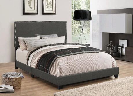 Boyd Twin Upholstered Bed With Nailhead Trim Charcoal - Ella Furniture