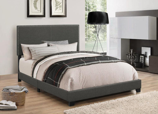 Boyd Twin Upholstered Bed With Nailhead Trim Charcoal - Ella Furniture
