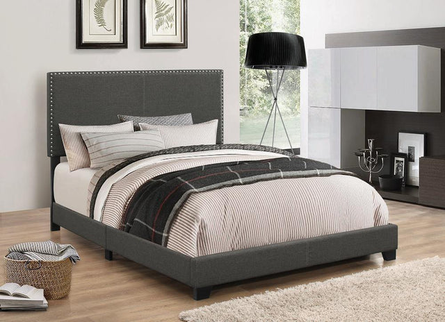 Boyd Twin Upholstered Bed With Nailhead Trim Charcoal - Ella Furniture