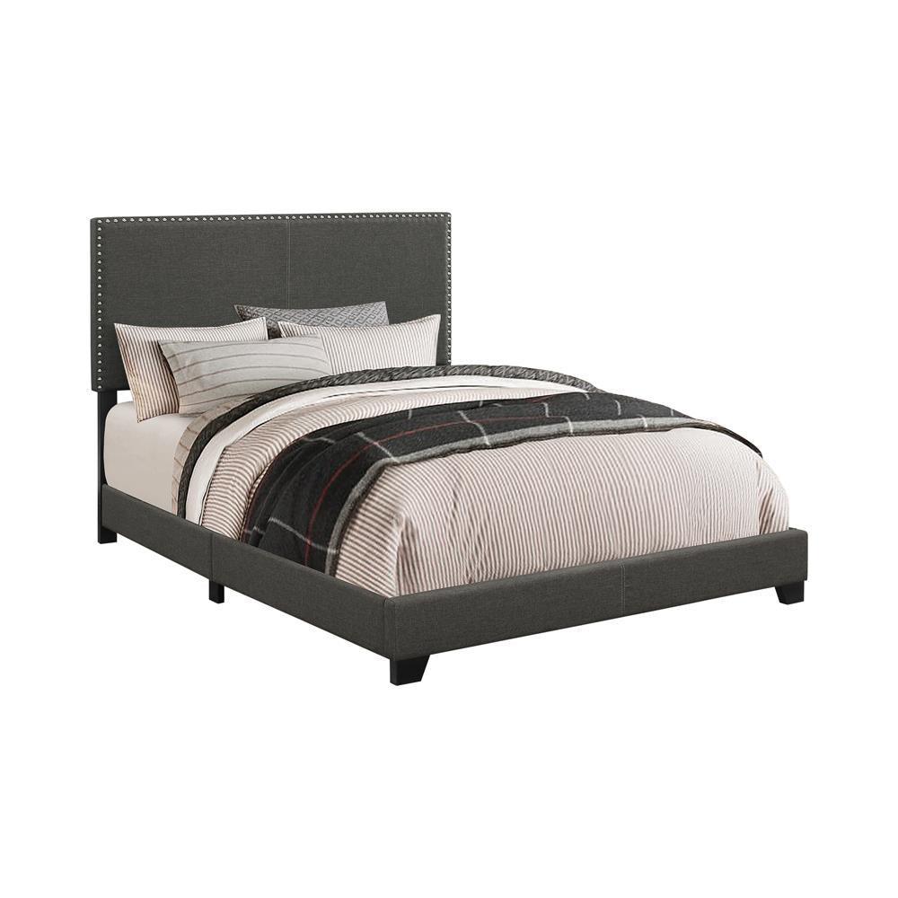 Boyd Twin Upholstered Bed With Nailhead Trim Charcoal - Ella Furniture