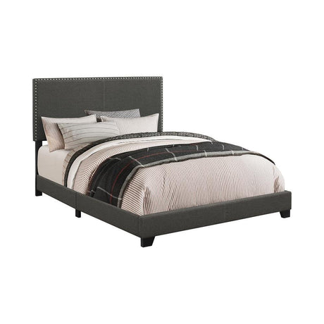 Boyd Twin Upholstered Bed With Nailhead Trim Charcoal - Ella Furniture