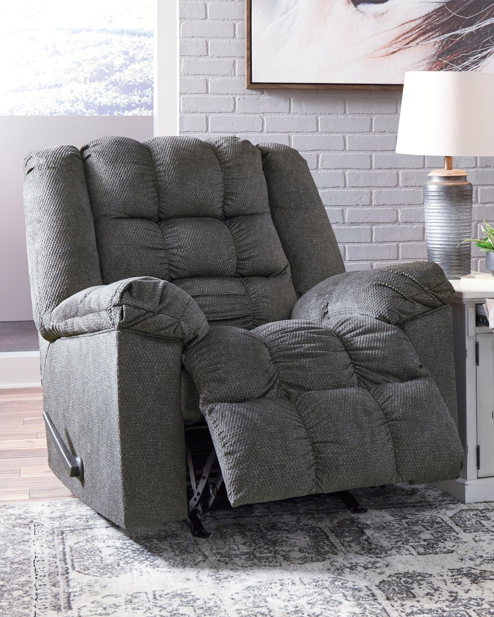 Drakestone Charcoal Microfiber Recliner - Ella Furniture