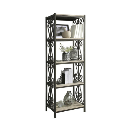 Fairhope Black Metal Faux Marble And Metal Side Pier 4 Fixed Faux Marble Shelves - Ella Furniture