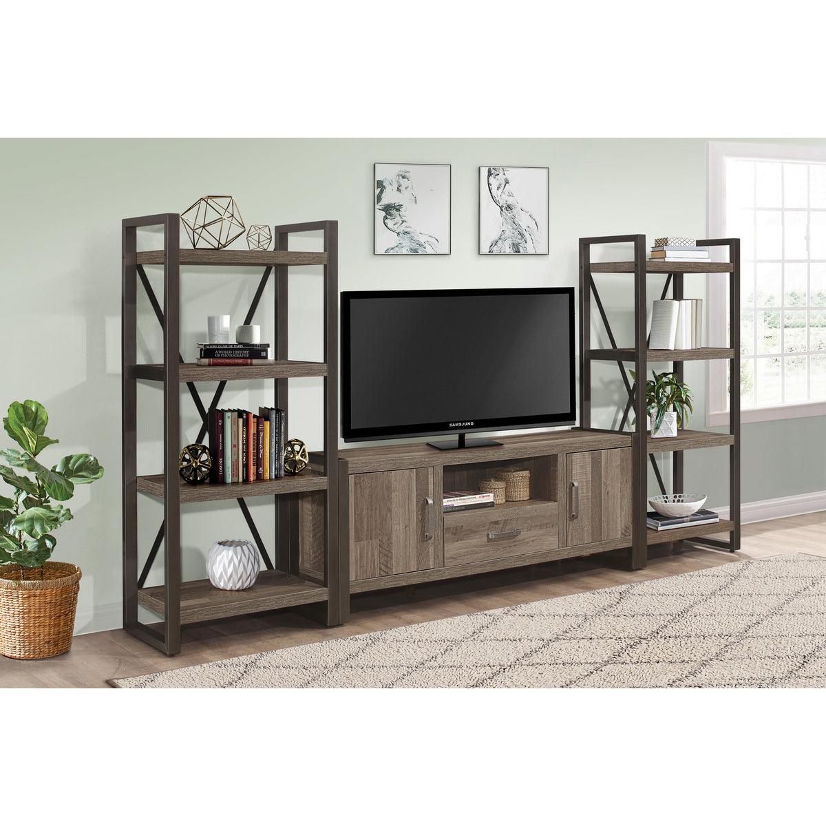 Dogue Brown Wood And Gunmetal Finish Premium Melamine Board Engineered Wood 63" Tv Stand - Ella Furniture