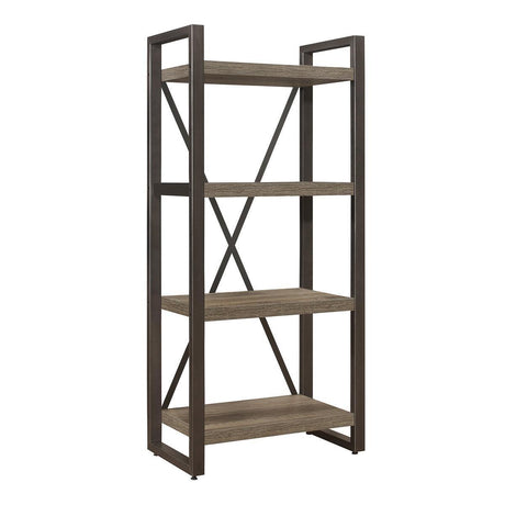 Dogue Gunmetal Finish Modern Melamine Board, Metal, Engineered Wood Bookcase 4 Fixed Shelves - Ella Furniture