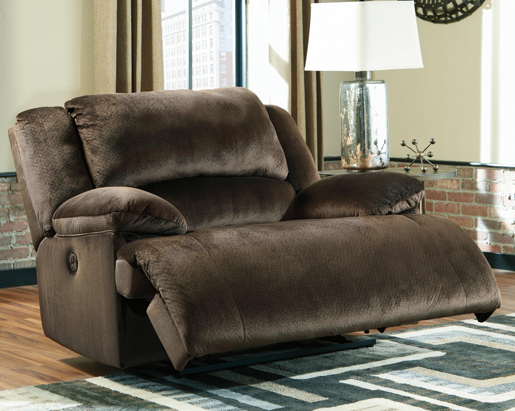 Clonmel Chocolate Velvet Oversized Power Recliner - Ella Furniture