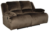 Clonmel Chocolate Velvet Reclining Loveseat - Ella Furniture