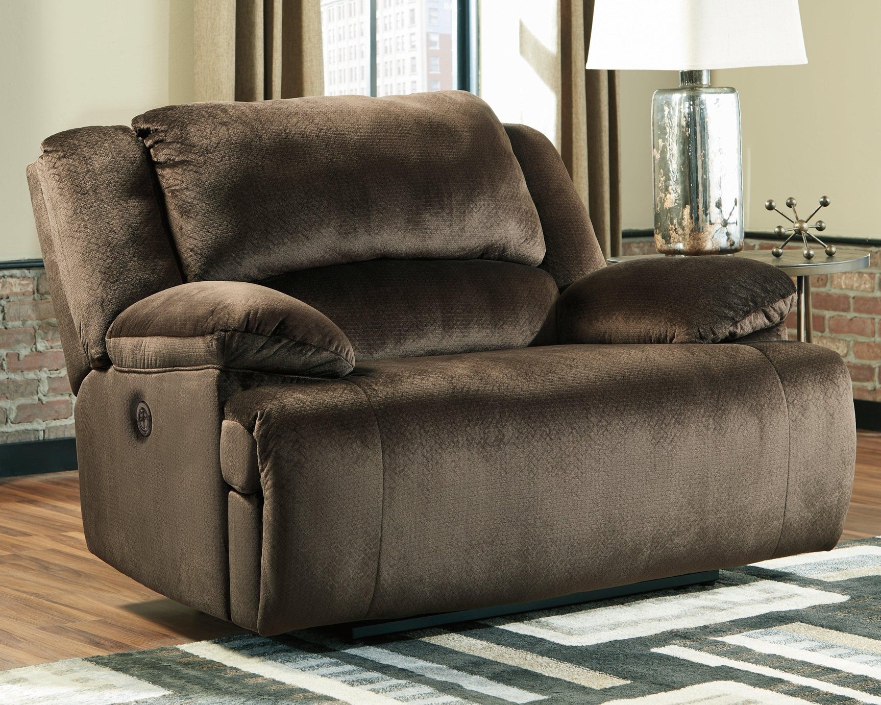 Clonmel Chocolate Velvet Oversized Power Recliner - Ella Furniture