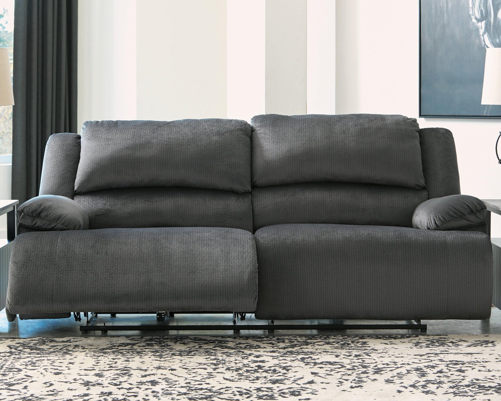 Clonmel Charcoal Velvet Power Reclining Sofa - Ella Furniture