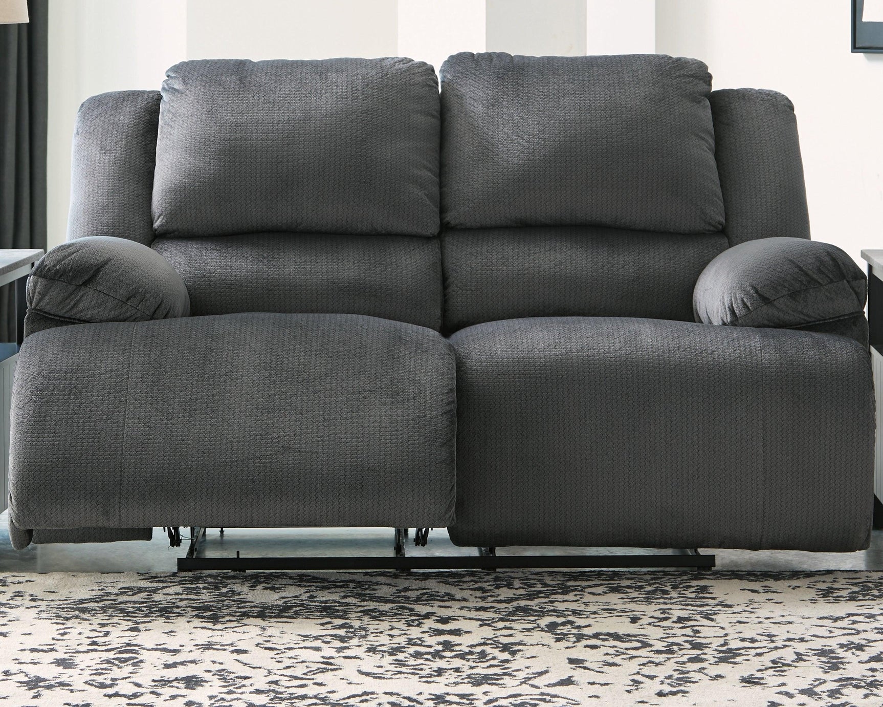 Clonmel Charcoal Velvet Reclining Loveseat - Ella Furniture