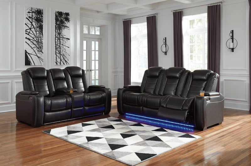 Party Time Midnight Faux Leather Power Reclining Sofa - Ella Furniture