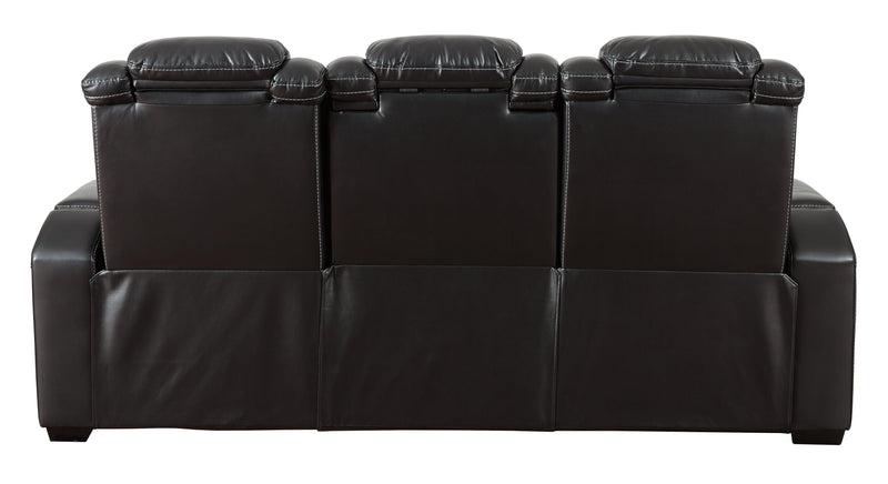 Party Time Midnight Faux Leather Power Reclining Sofa - Ella Furniture
