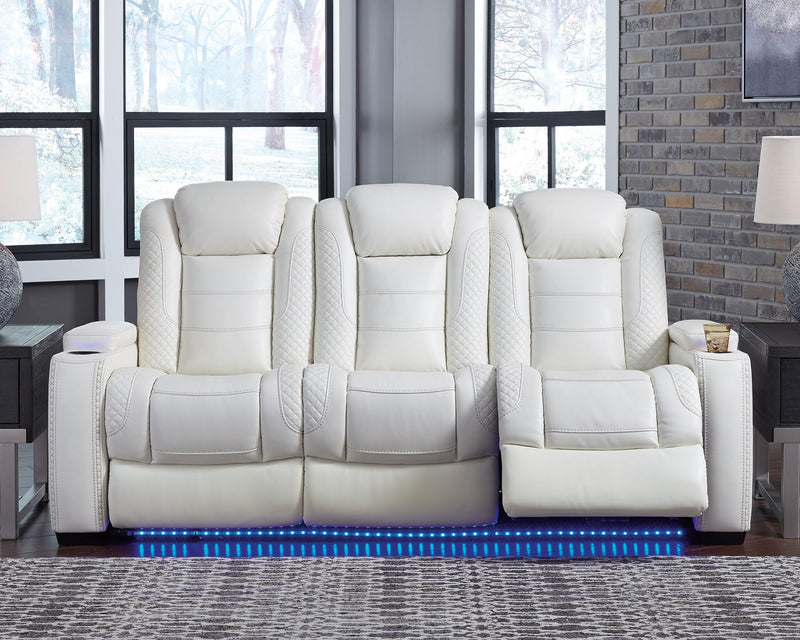 Party Time White Faux Leather Power Reclining Sofa - Ella Furniture