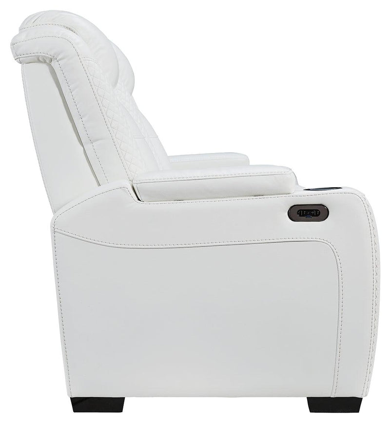 Party Time White Faux Leather Power Reclining Sofa - Ella Furniture