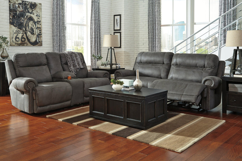 Austere Gray Faux Leather Reclining Sofa