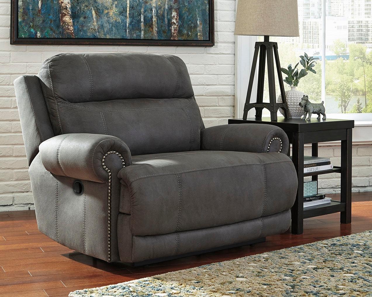 Austere Gray Faux Leather Oversized Recliner