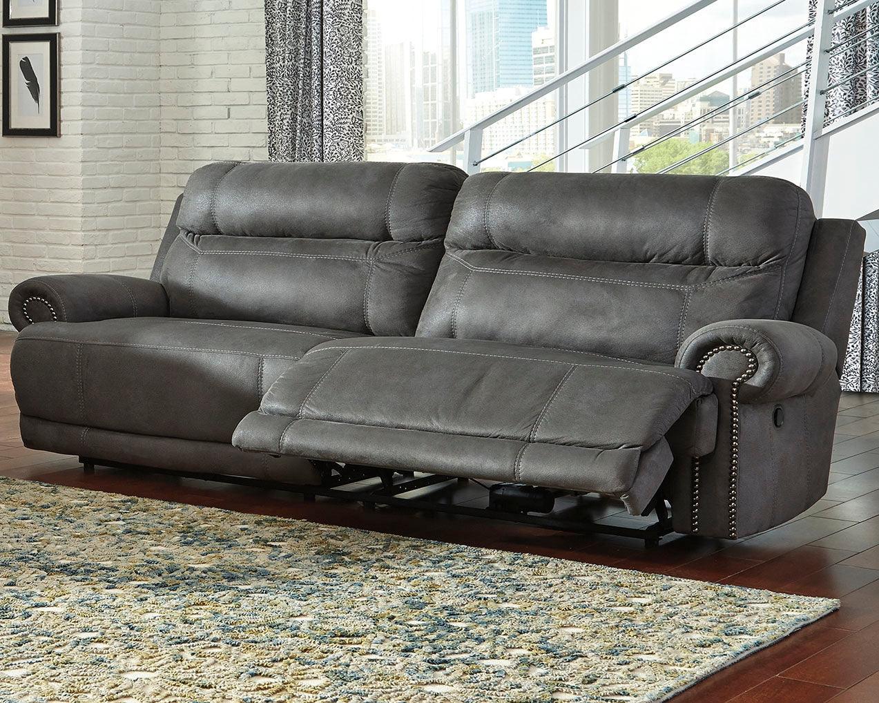 Austere Gray Faux Leather Reclining Sofa