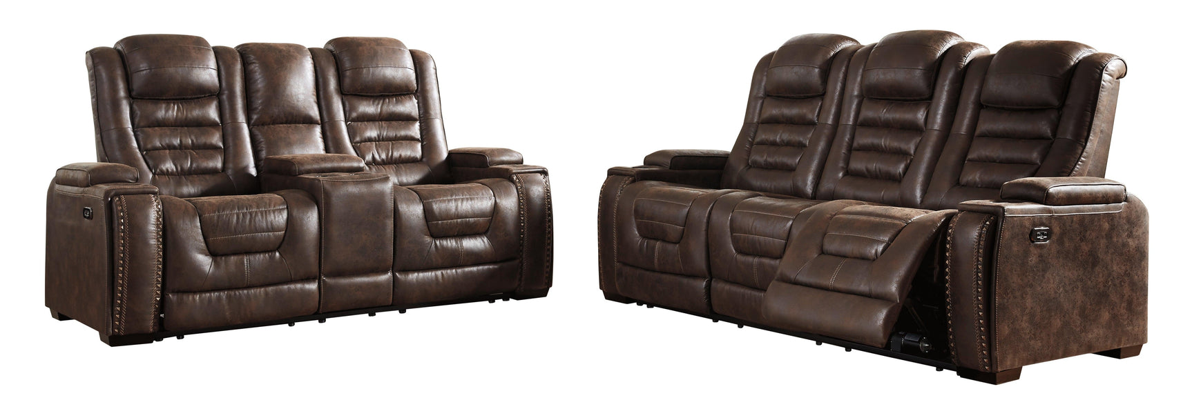 Game Zone Bark Faux Leather Power Reclining Loveseat With Console - Ella Furniture